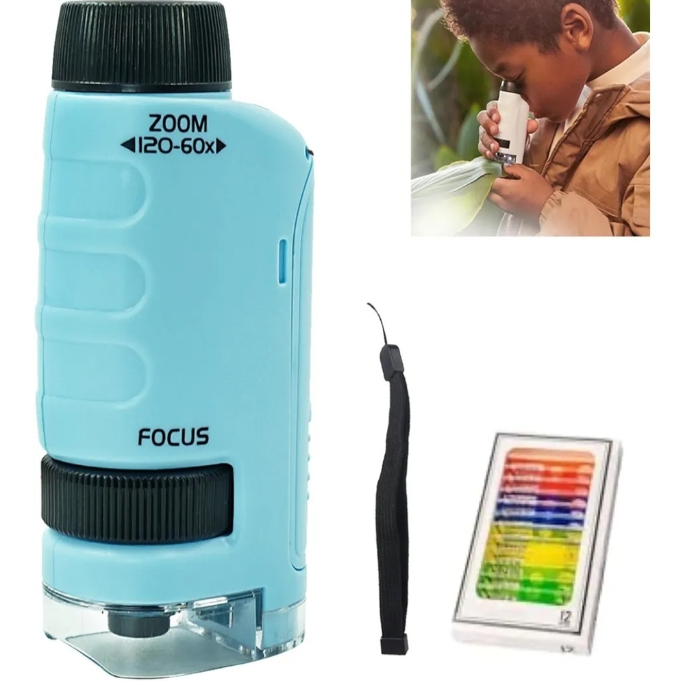 Blue Portable Zoom Microscope 120-60x